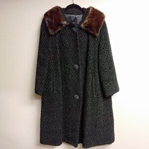 Vintage Lustrelam by Halldon Curly Lamb and Mink Coat Size 8 #541